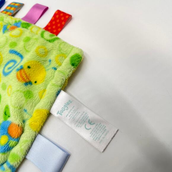 12" Taggies Green Yellow Swirles Turtles Bees Baby Lovey Security Plush Blanket - Picture 8 of 9